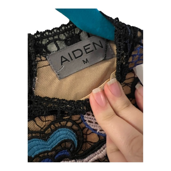 Self Portrait Maxine Floral Lace Mini Dress Long Sleeve Blue Black Aiden Size M - Picture 13 of 16